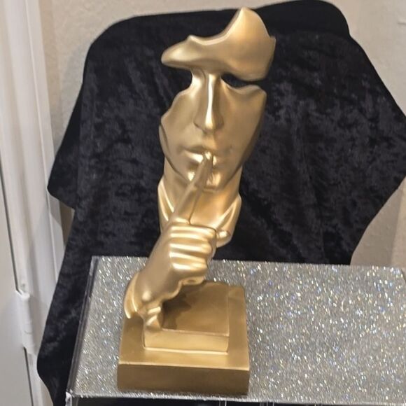 Creative Arrowy Silence Is Golden Abstract Face Sculpture- Gold - Picture 6 of 9